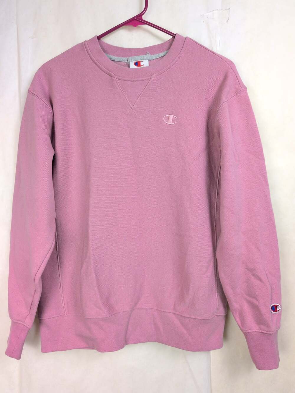 Champion Iconic crewneck pink fleece lined sweatshirt Size S Classic Sportswear